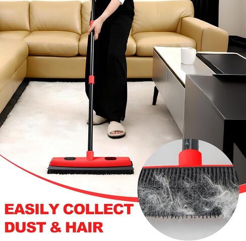 Rubber Broom for Pet Hair Removal with Squeegee, 49Inch Long Iron Handle Design, Portable Lint Remover Brush, Suitable for Carpets, Hardwood Floors and Tile Cleaning. in Kuwait