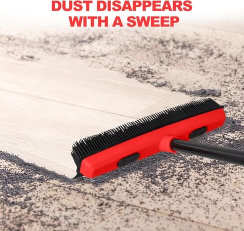 Rubber Broom for Pet Hair Removal with Squeegee, 49Inch Long Iron Handle Design, Portable Lint Remover Brush, Suitable for Carpets, Hardwood Floors and Tile Cleaning. in Kuwait