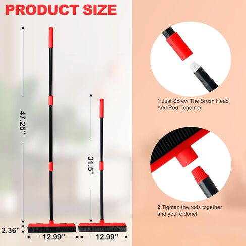 Rubber Broom for Pet Hair Removal with Squeegee, 49Inch Long Iron Handle Design, Portable Lint Remover Brush, Suitable for Carpets, Hardwood Floors and Tile Cleaning. in Kuwait