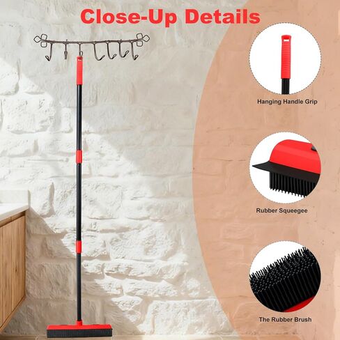 Rubber Broom for Pet Hair Removal with Squeegee, 49Inch Long Iron Handle Design, Portable Lint Remover Brush, Suitable for Carpets, Hardwood Floors and Tile Cleaning. in Kuwait