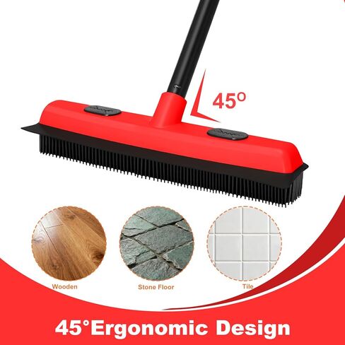 Rubber Broom for Pet Hair Removal with Squeegee, 49Inch Long Iron Handle Design, Portable Lint Remover Brush, Suitable for Carpets, Hardwood Floors and Tile Cleaning. in Kuwait