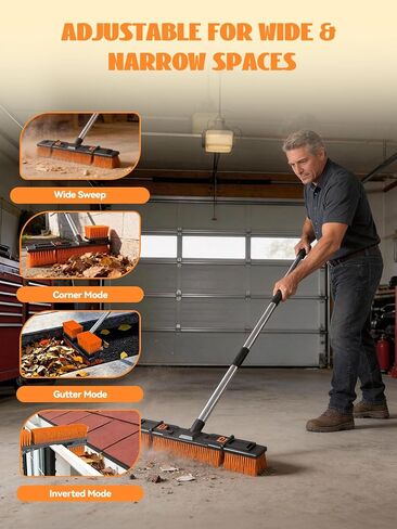18.5"/47cm Adjustable Head Push Broom for Outdoor 57"/145cm Thickened Stainless Steel Handle Ergonomic Shop Broom Stiff Bristle Heavy Duty Industrial Concrete Garage Patio Garden Yard Deck Driveway in Saudi Arabia