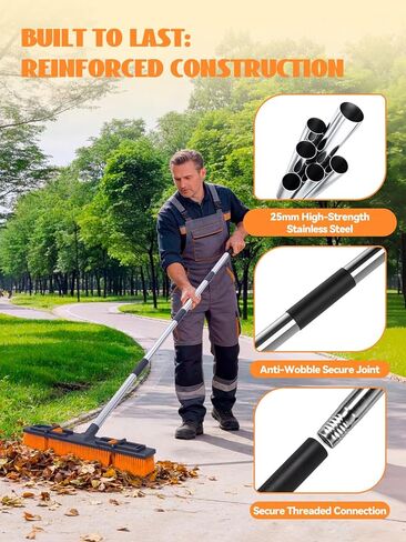18.5"/47cm Adjustable Head Push Broom for Outdoor 57"/145cm Thickened Stainless Steel Handle Ergonomic Shop Broom Stiff Bristle Heavy Duty Industrial Concrete Garage Patio Garden Yard Deck Driveway in Saudi Arabia