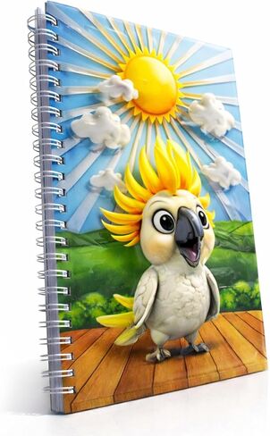 Omatek Smart Technologies Notebook Spiral Notebook A5 - دفتر حلزوني لطيف مع غلاف ثلاثي الأبعاد ، 80 ورقة - أطفال ، دفتر مدرسة الفتيات والفتيان ، دفتر ملاحظات الهدايا - ببغاء مشمس in Saudi Arabia