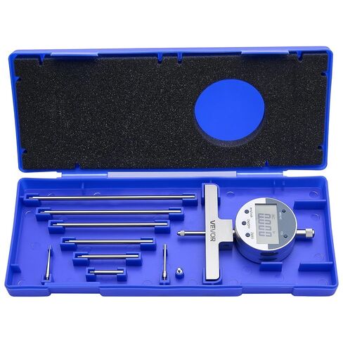 VEVOR Depth Gauge, Depth Micrometer Digital Electronic Indicator 0-22 inch Measuring Range, 0.0005" Resolution, Precision Unit Conversion with 4 Anvils, Measuring Tool for Groove, Step, Hole in Saudi Arabia