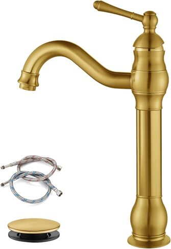 gotonovo سفينة بالوعة صنبور 360 درجة صنبور دوار مقبض واحد طويل القامة صنبور الحمام 1 حفرة مزرعة مرحاض مغسلة خلاط صنبور مطابقة خراطيم العرض، مع استنزاف المنبثقة، أسود غير لامع in Kuwait