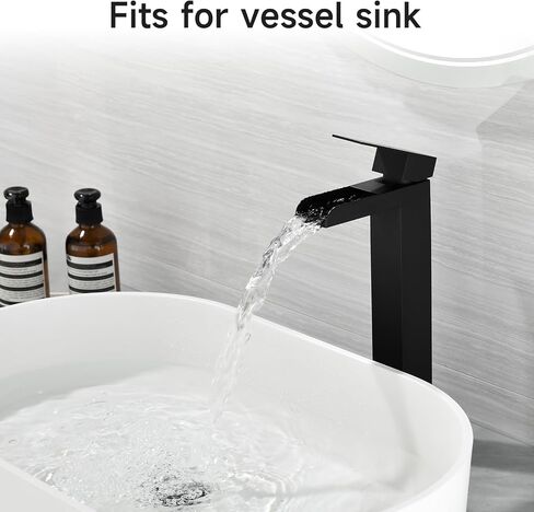 صنبور حمام شلال أسود طويل القامة، صنبور حوض سفينة هانلد واحد مع صنبور شلال، صنابير حمام لفتحة واحدة، صنبور خلاط مرحاض RV مع تصريف منبثق وخراطيم KMBF015B in Kuwait