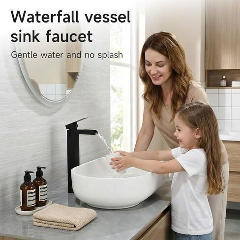 صنبور حمام شلال أسود طويل القامة، صنبور حوض سفينة هانلد واحد مع صنبور شلال، صنابير حمام لفتحة واحدة، صنبور خلاط مرحاض RV مع تصريف منبثق وخراطيم KMBF015B in Kuwait