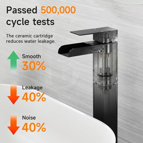 صنبور حمام شلال أسود طويل القامة، صنبور حوض سفينة هانلد واحد مع صنبور شلال، صنابير حمام لفتحة واحدة، صنبور خلاط مرحاض RV مع تصريف منبثق وخراطيم KMBF015B in Kuwait