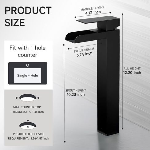 صنبور حمام شلال أسود طويل القامة، صنبور حوض سفينة هانلد واحد مع صنبور شلال، صنابير حمام لفتحة واحدة، صنبور خلاط مرحاض RV مع تصريف منبثق وخراطيم KMBF015B in Kuwait