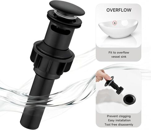 صنبور حمام شلال أسود طويل القامة، صنبور حوض سفينة هانلد واحد مع صنبور شلال، صنابير حمام لفتحة واحدة، صنبور خلاط مرحاض RV مع تصريف منبثق وخراطيم KMBF015B in Kuwait