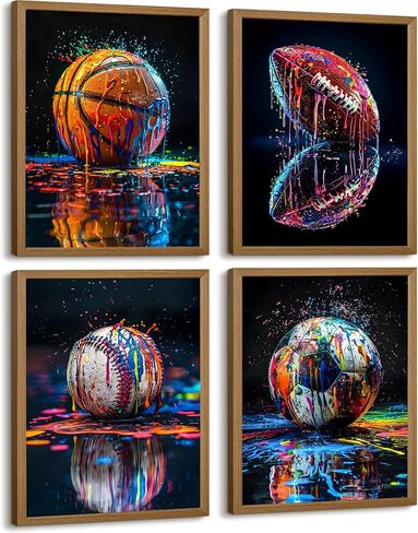 4Pcs Graffiti Sport Wall Art Colorful Basketball Baseball Wall Decor American Football Posters Prints Trendy Cool Pop Football Canvas Painting for Teen Boys Room Bedroom Pictures 8x10in Unframed in Saudi Arabia