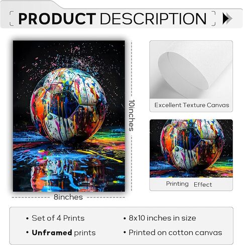 4Pcs Graffiti Sport Wall Art Colorful Basketball Baseball Wall Decor American Football Posters Prints Trendy Cool Pop Football Canvas Painting for Teen Boys Room Bedroom Pictures 8x10in Unframed in Saudi Arabia
