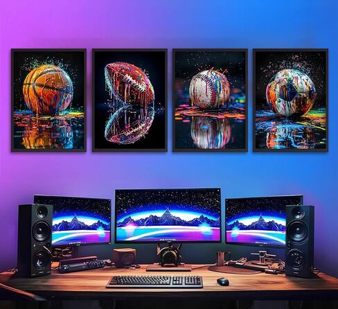 4Pcs Graffiti Sport Wall Art Colorful Basketball Baseball Wall Decor American Football Posters Prints Trendy Cool Pop Football Canvas Painting for Teen Boys Room Bedroom Pictures 8x10in Unframed in Saudi Arabia
