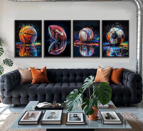 4Pcs Graffiti Sport Wall Art Colorful Basketball Baseball Wall Decor American Football Posters Prints Trendy Cool Pop Football Canvas Painting for Teen Boys Room Bedroom Pictures 8x10in Unframed in Saudi Arabia