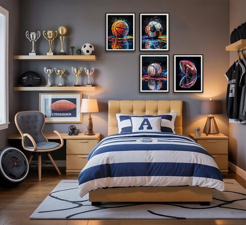 4Pcs Graffiti Sport Wall Art Colorful Basketball Baseball Wall Decor American Football Posters Prints Trendy Cool Pop Football Canvas Painting for Teen Boys Room Bedroom Pictures 8x10in Unframed in Saudi Arabia