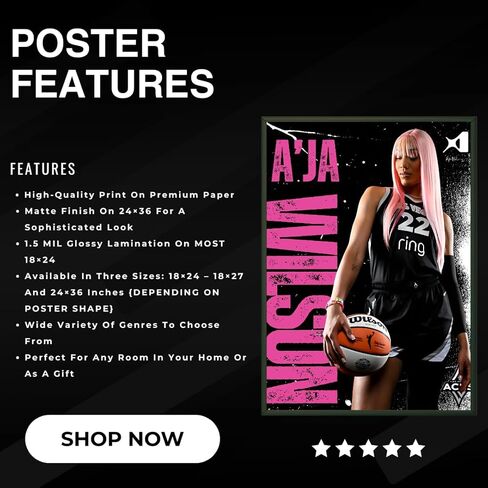 A'ja Wilson A'One Las Vegas Aces WNBA Basketball Poster Large 18x24 inches, Gloss Finish in Saudi Arabia
