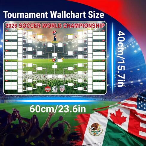2026 World Cup Schedule Poster, 48 Teams Tournament Wall Map & Finals Bracket Showcase, 2-in-1 Double-Sided Write-on Chart, Waterproof PVC Material, Includes Marker & Hooks, Soccer Gifts for Fans in Saudi Arabia