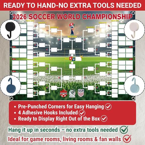 2026 World Cup Schedule Poster, 48 Teams Tournament Wall Map & Finals Bracket Showcase, 2-in-1 Double-Sided Write-on Chart, Waterproof PVC Material, Includes Marker & Hooks, Soccer Gifts for Fans in Saudi Arabia