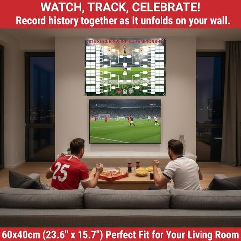 2026 World Cup Schedule Poster, 48 Teams Tournament Wall Map & Finals Bracket Showcase, 2-in-1 Double-Sided Write-on Chart, Waterproof PVC Material, Includes Marker & Hooks, Soccer Gifts for Fans in Saudi Arabia