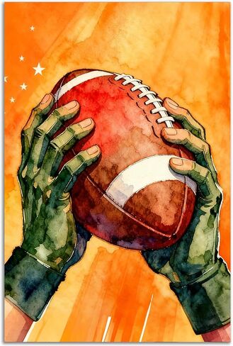 TOCDGOO American Football Watercolor Poster - 16x24 Inch Unframed Inspirational Wall Art, Hands Holding Football Canvas Print for Sports Fans Game Room Man Cave Decor in Kuwait