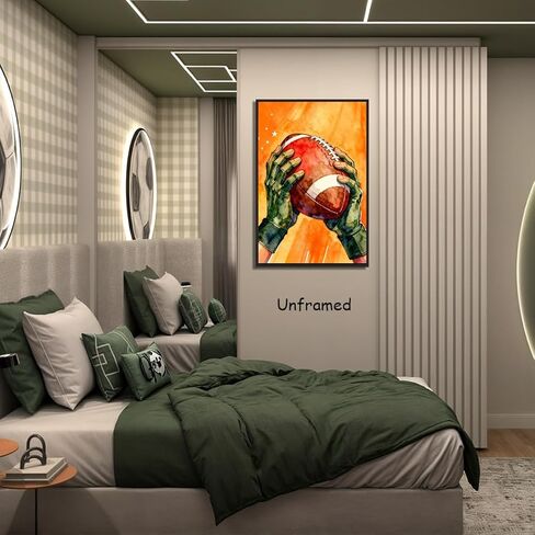 TOCDGOO American Football Watercolor Poster - 16x24 Inch Unframed Inspirational Wall Art, Hands Holding Football Canvas Print for Sports Fans Game Room Man Cave Decor in Kuwait