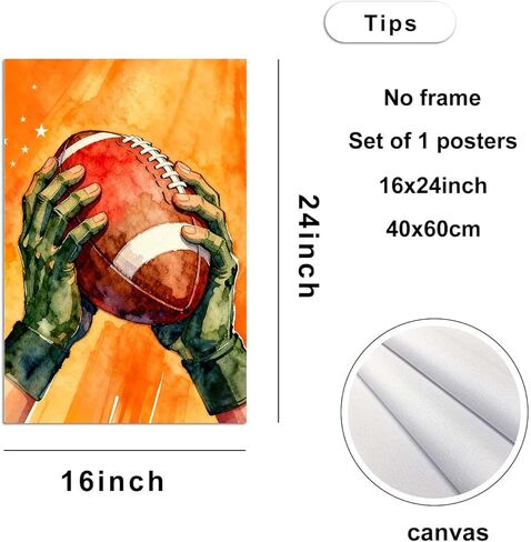 TOCDGOO American Football Watercolor Poster - 16x24 Inch Unframed Inspirational Wall Art, Hands Holding Football Canvas Print for Sports Fans Game Room Man Cave Decor in Kuwait