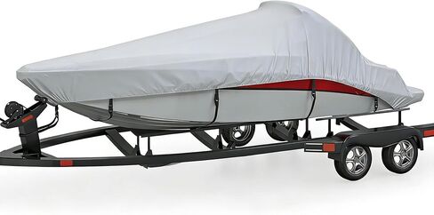 Boat Cover 14ft-16 ft, Waterproof Heavy Duty Boat Cover, Fits Bass, V-Hull, Tri-Hull, Runabout, Jon, Fishing, Trailerable(Offwhite, V: 14FT-16FT) in Saudi Arabia