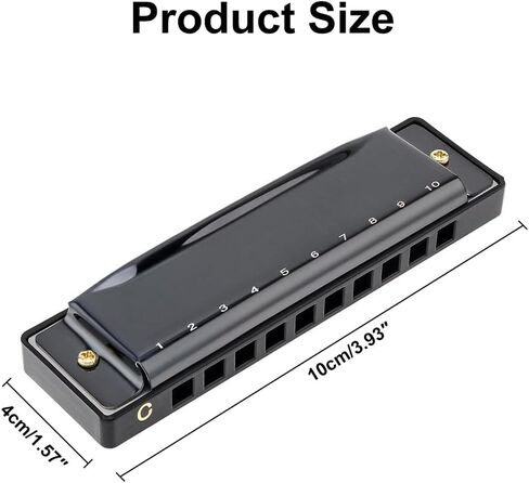 10 Hole Harmonica with Case, C Key Blues Mouth Organ Musical Instrument for Beginner Teaching Playing Harmonica as a Gift (Black) in Saudi Arabia