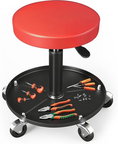 YELLOW JACKET Rolling Mechanic Stool with Wheels Pneumatic Garage Shop Seat Adjustable Height Roller Mechanics Creeper Chair with Tool Tray for Auto Repair in Kuwait