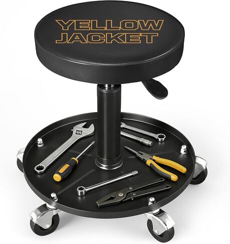 YELLOW JACKET Rolling Mechanic Stool with Wheels Pneumatic Garage Shop Seat Adjustable Height Roller Mechanics Creeper Chair with Tool Tray for Auto Repair in Kuwait