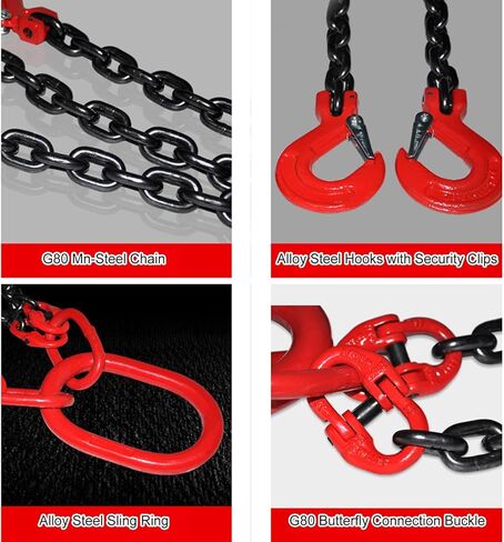 3 Ton Heavy Duty Lifting Chain - 2 Point Hoisting Ring for Industrial Machinery, Construction, Rigging, Towing - Adjustable Length 20-157 Inch (1m/3.3ft) in Saudi Arabia