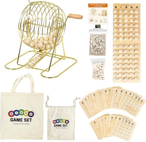مجموعة ألعاب بنغو خشبية فاخرة مع قفص بنغو معدني كبير، و25 بطاقة بنغو قابلة لإعادة الاستخدام، و75 كرة بنغو خشبية ولوحة أرقام، و700 شريحة - لعبة بينغو للبالغين، وليلة الألعاب العائلية والمجموعات الكبيرة in Kuwait