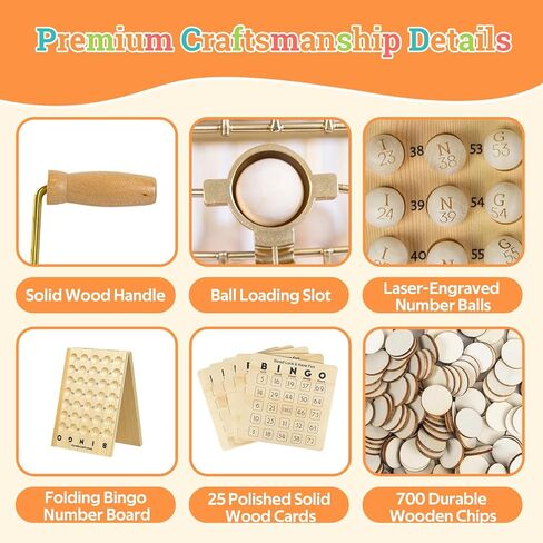 مجموعة ألعاب بنغو خشبية فاخرة مع قفص بنغو معدني كبير، و25 بطاقة بنغو قابلة لإعادة الاستخدام، و75 كرة بنغو خشبية ولوحة أرقام، و700 شريحة - لعبة بينغو للبالغين، وليلة الألعاب العائلية والمجموعات الكبيرة in Kuwait