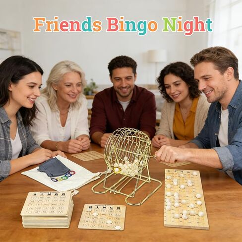 مجموعة ألعاب بنغو خشبية فاخرة مع قفص بنغو معدني كبير، و25 بطاقة بنغو قابلة لإعادة الاستخدام، و75 كرة بنغو خشبية ولوحة أرقام، و700 شريحة - لعبة بينغو للبالغين، وليلة الألعاب العائلية والمجموعات الكبيرة in Kuwait
