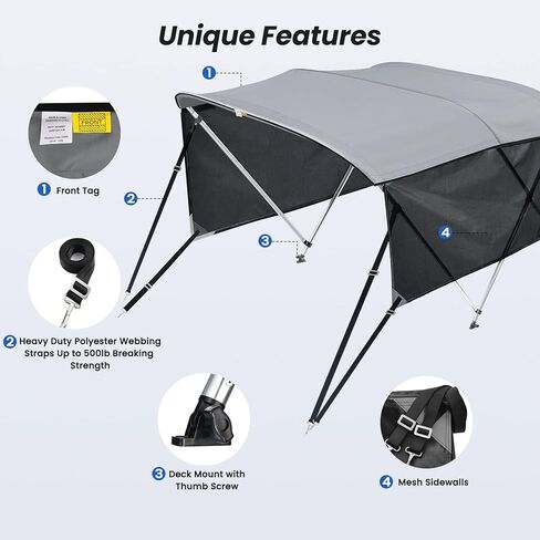 KAKIT 3 4 قطع علوية بيميني للقوارب ذات جوانب شبكية غطاء عالي التحمل قابل للتعديل 4 أشرطة حذاء تخزين بسحاب in Kuwait