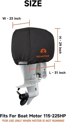 غطاء محرك Roastove الخارجي، أغطية محرك القارب شديدة التحمل 420D، الحجم: 31 بوصة طول × 23 بوصة عرض × 29 بوصة ارتفاع، مناسب للمحرك 115-225 حصان، أسود in Kuwait