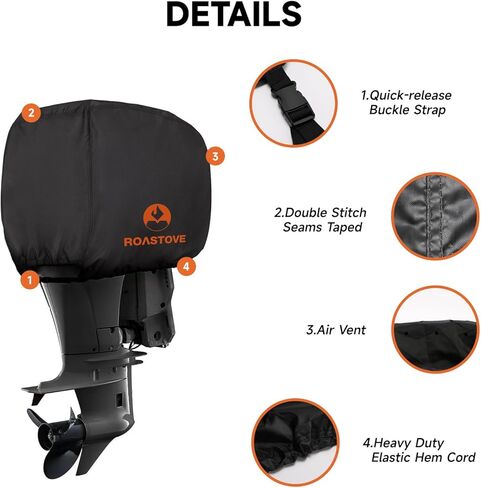 غطاء محرك Roastove الخارجي، أغطية محرك القارب شديدة التحمل 420D، الحجم: 31 بوصة طول × 23 بوصة عرض × 29 بوصة ارتفاع، مناسب للمحرك 115-225 حصان، أسود in Kuwait