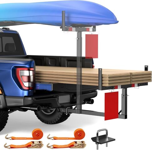 JY Performance Truck Bed Extender Hitch Mount ، Pickup Truck Bed Extender for Kayak Canoe Latter Lumber Rack Long ، W/Flag ، شريط عاكس ، 375 رطل السعة in Saudi Arabia