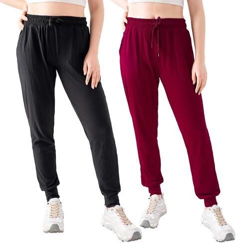TRIUNION 2 Pack Women's Joggers Pants with Pockets Drawstring Running Sweatpants for Women Yoga Lounge Pants for Workout in Kuwait