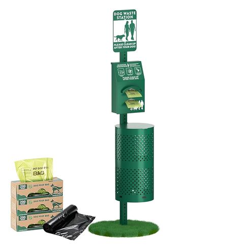 POCHAR Dog Waste Station Outdoor, Aluminum Rustproof Pet Poop Station with 600 Waste Bags & 50 Can Liners, Dog Park Equipment with Sign & Lid - Pet Poop Disposal System for Backyard in Kuwait