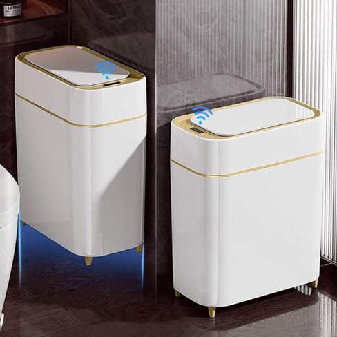 LALASTAR 2 Pack Automatic Trash Can Bathroom, Touchless Garbage Can with Lid, Slim Motion Sensor Waterproof Plastic Trash Bins for Bedroom Office Toilet, 2.3 Gallon, White+Grey Trim in Kuwait