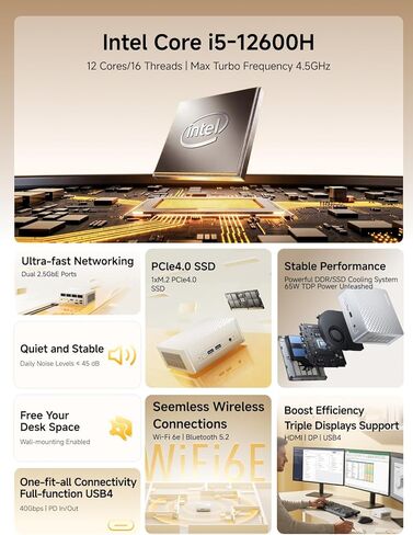 كمبيوتر صغير من MINSFORUM NAB9 Intel Core i9-12900HK 14 نواة/20 خيط، حتى 5.0 جيجا هرتز، ذاكرة وصول عشوائي 32 جيجا بايت، 1 تيرابايت PCIe4.0 SSD، كمبيوتر صغير ثنائي 2.5 جيجا RJ45 LAN صغير، 2 × HDMI/USB-C(4K@60 هرتز)، 7X USB المنافذ، واي فاي 6، BT5.2 in Kuwait