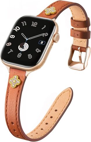 فرقة جلدية رقيقة من القمامة المتوافقة مع أشرطة Apple Watch 41mm 40mm 38mm 42mm 44mm 45mm 46 مم نساء ، أنيقة أنيقة حزام جلدي أصلي من الحبوب العليا من أجل Iwatch SE Series 10 9 8 7 5 4 3 2 1 in Kuwait