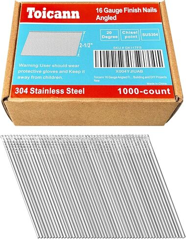 مسامير تشطيب بزاوية 16 قياس 304 من الفولاذ المقاوم للصدأ 2-1/2 بوصة مسامير تشطيب 20 درجة 1000 حزمة لمسدسات المسامير الكهربائية أو الهوائية لتقليم النوافذ وبناء الخزانة والمشروعات اليدوية in Kuwait