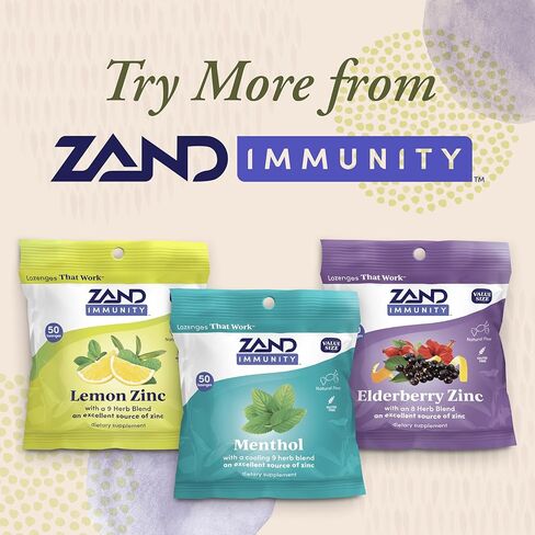 ZAND Immunity Menthol Lozenges 2 Pack - معينات جيدة للفم الجاف - مكمل دعم المناعة مع المنثول، الزنك 5 ملغ، الدردار الزلق، تهدئة الحلق الجاف، نكهة طبيعية، خالي من الغلوتين، 50 قيراط لكل قطعة in Kuwait