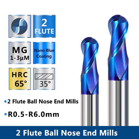 1 قطعة نانو الأزرق معطف الكرة الأنف نهاية مطحنة CNC بت التوجيه HRC 65 2 الناي دوامة نهاية مطحنة التنغستن قاطع من الكربيد أداة طحن in Kuwait