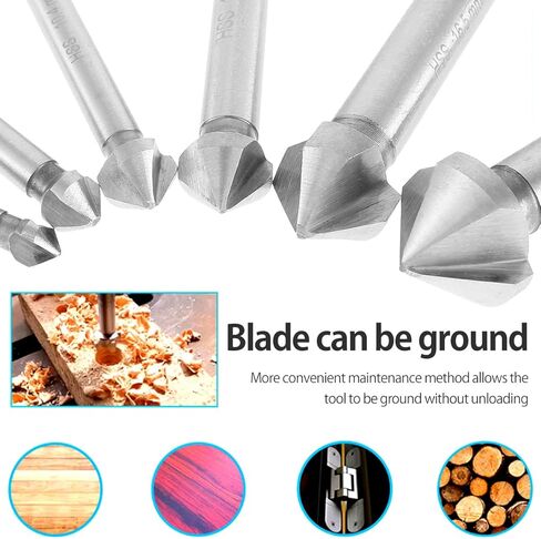 6 قطع 90 درجة 3 فلوت 6.3-20.5 ملم HSS مثقاب مثقاب مستدير لقطع الشطب والشطب أداة مطحنة نهاية مطلية بالتيتانيوم لقطع الشطب للوحة الخشب المعدنية in Kuwait