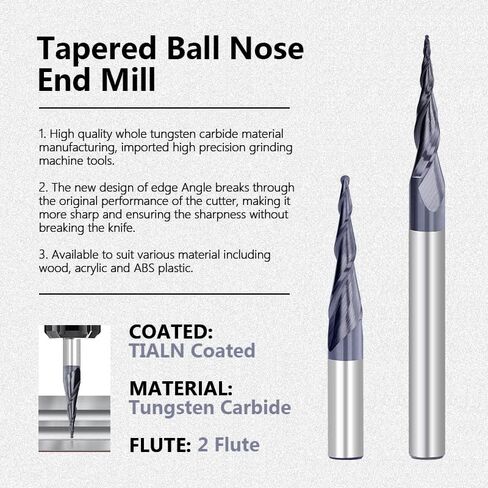 1pcs Tungsten Solid Carbide End Mill R0.4/R1.58 Tapered Ball Nose End Mill 2 Flute 6.35mm Shank Carbide Endmills Metal Milling Cutter in Saudi Arabia