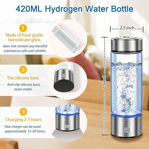 2026 Upgrade Hydrogen Water Bottle, Portable Hydrogen Water Ionizer Machine -SPE PEM Tech, Rechargeable Hydrogen Rich Water Glass Bottle for Travel, Gifts for Women, Gifts Idea in Saudi Arabia